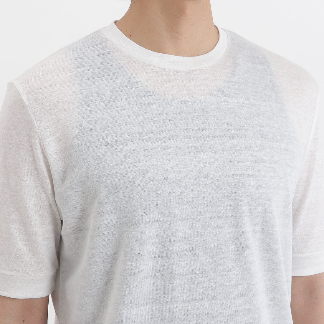 Linen Jersey Tailored Ribbed Hem T-shirt Color: Off White