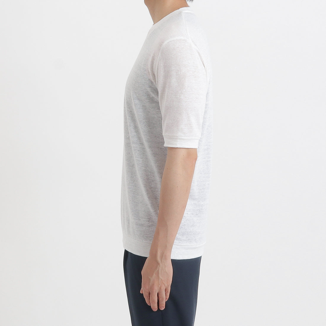 Linen Jersey Tailored Ribbed Hem T-shirt Color: Off White
