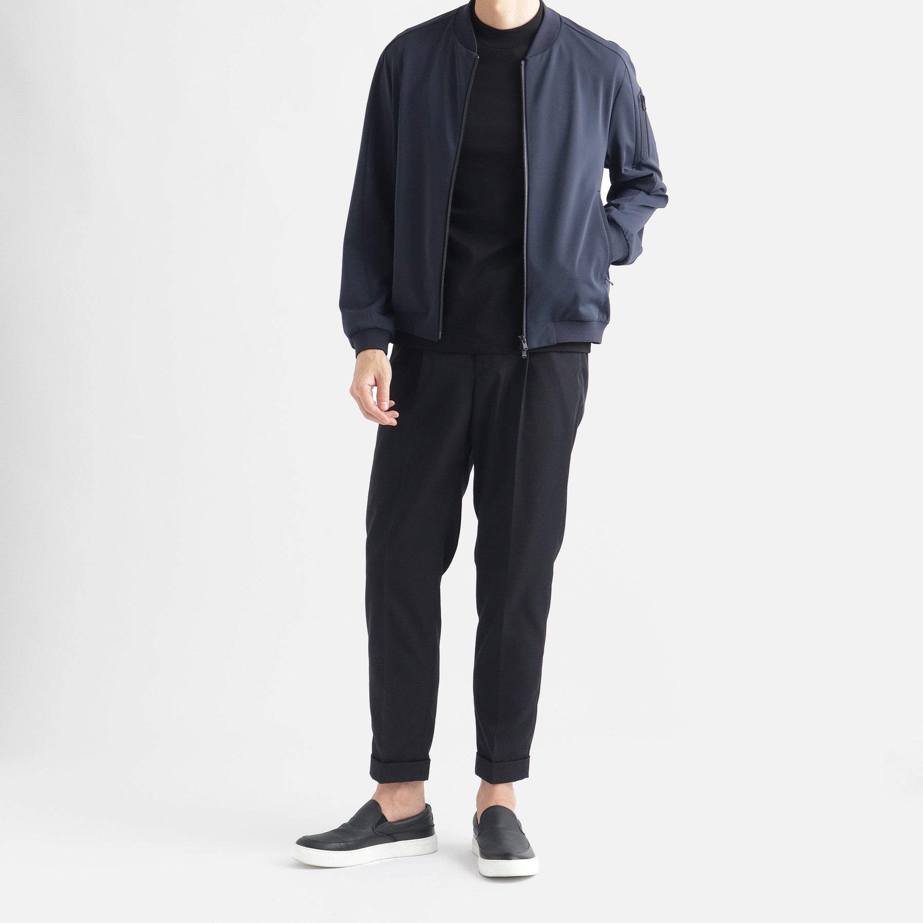 【美品】+クローゼット マットツイスト ダブルジャージ フライトジャケット L マットツイスト フライトジャケット ネイビー | ＋CLOTHET ONLINE