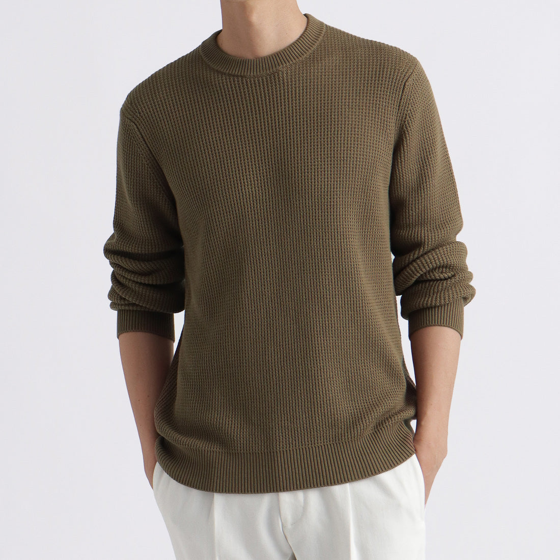 Middle Gauge Crew Neck Knit Color: Fawn