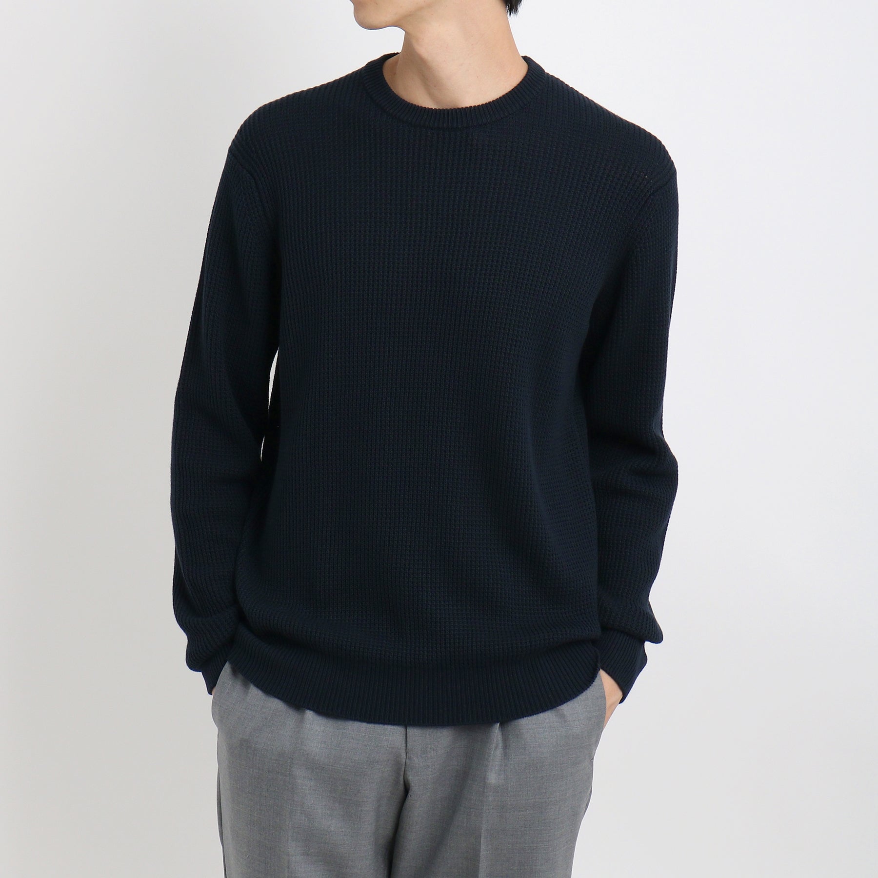 【匿名配送】CdeG SHIRT　ネイビー ニット：M スビンプラチナム ミドルゲージクルーネックニット ブラック