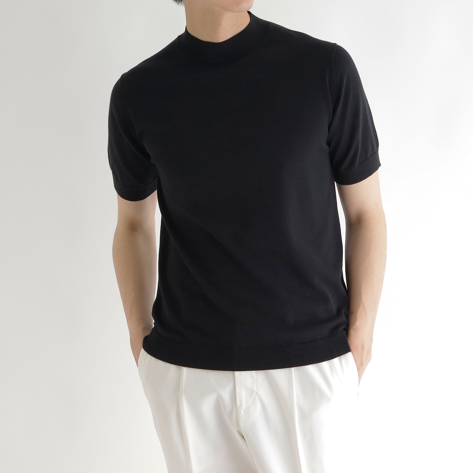 クロスクローゼットモックネック ニット Tシャツ スビンプラチナムニット スビンプラチナム モックネックニットTシャツ ブラック
