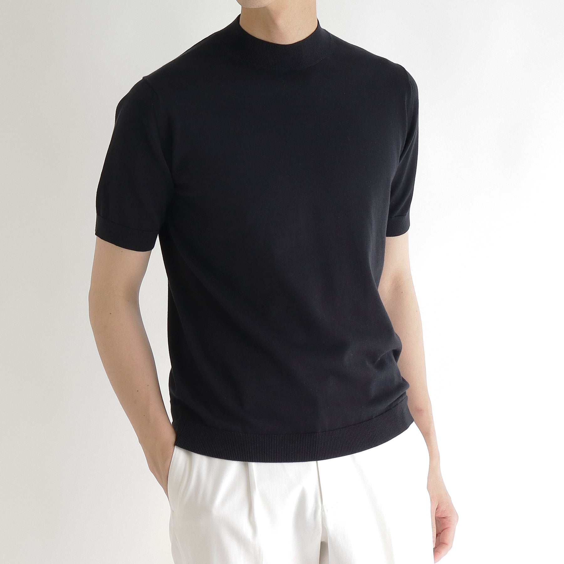 新品‼️クロスクローゼット モックネックニット スビンプラチナムニット ブラック スビンプラチナム モックネックニットTシャツ ブラック