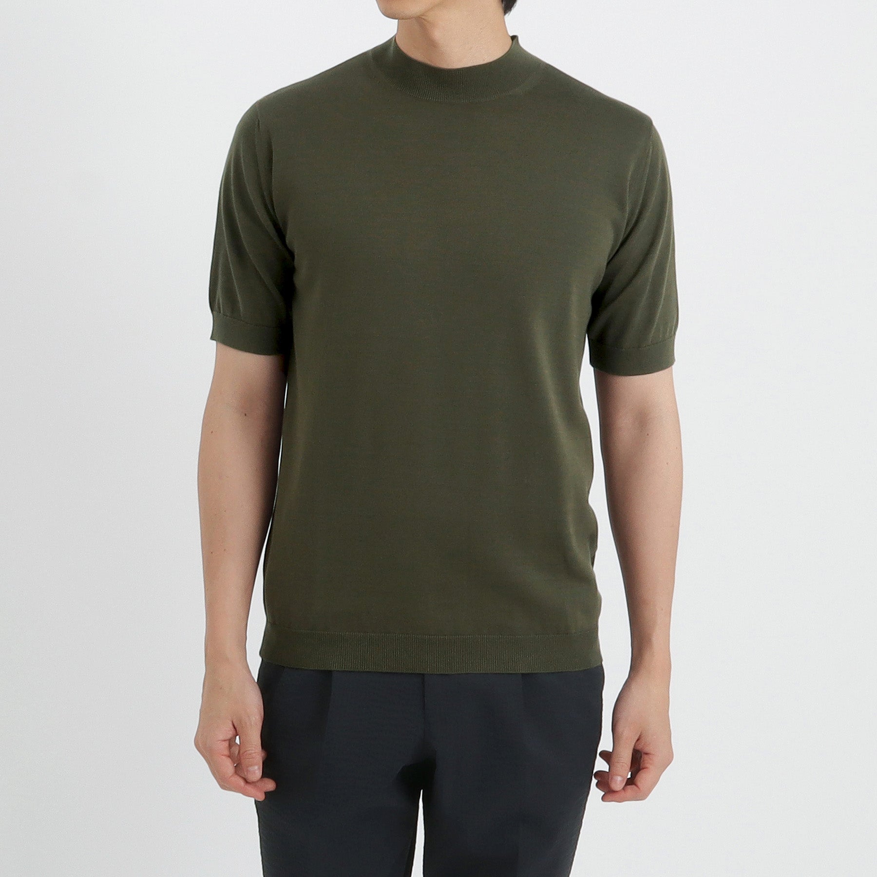 Mock Neck Knit T-shirt Color: Olive
