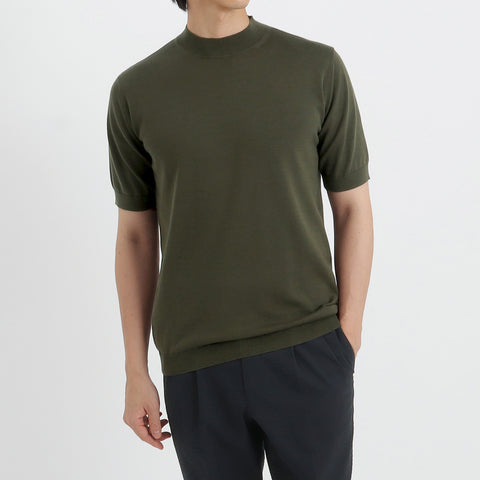 Mock Neck Knit T-shirt Color: Olive