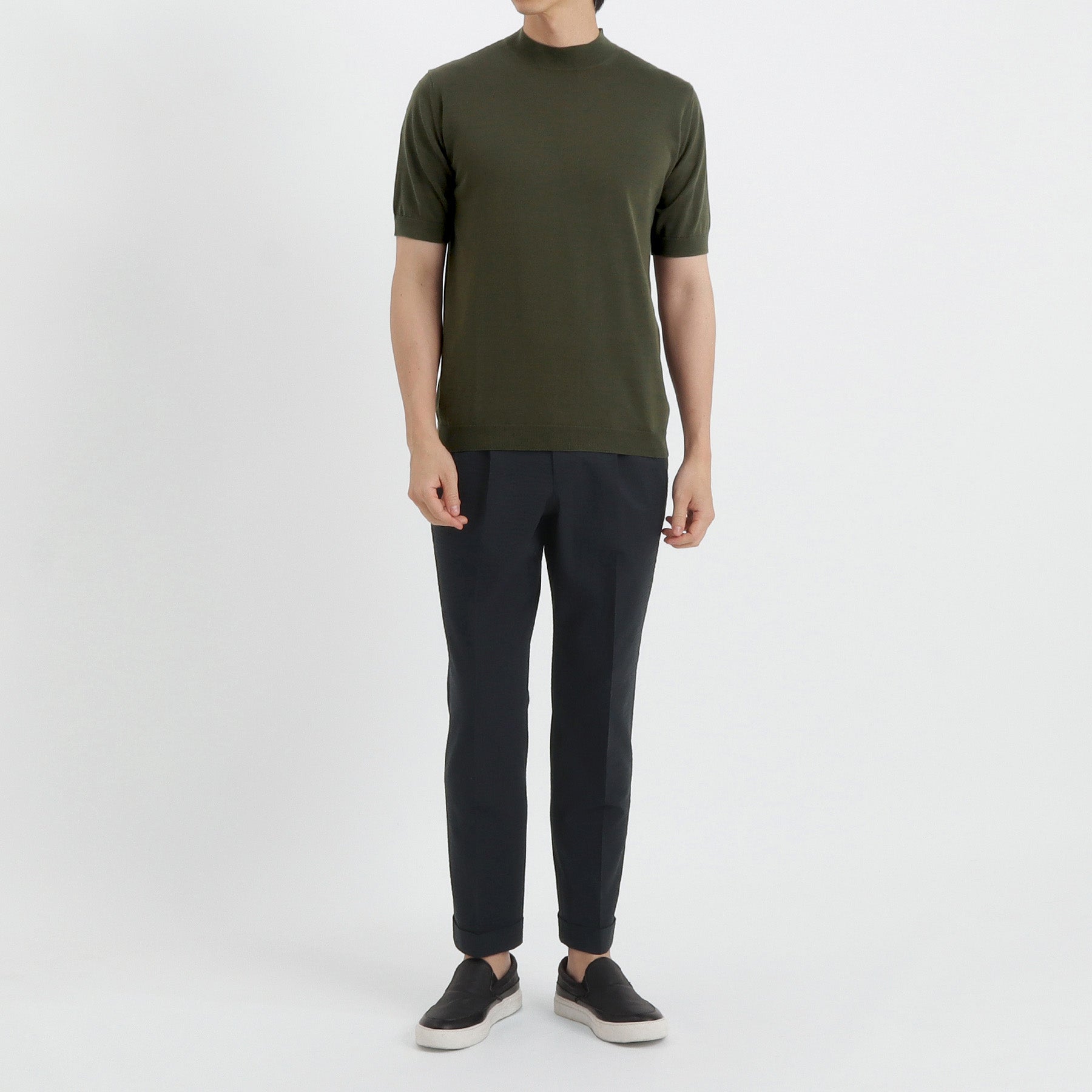 Mock Neck Knit T-shirt Color: Olive