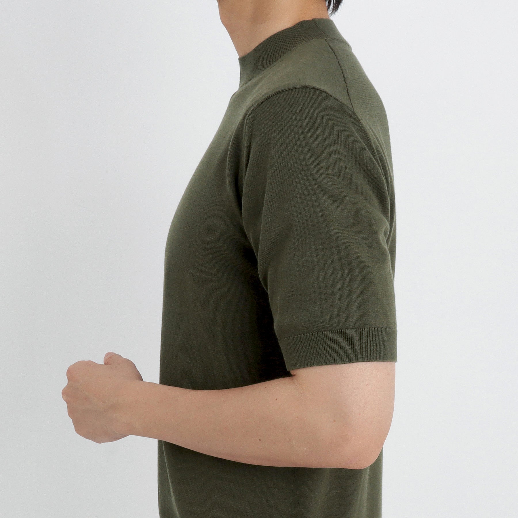 Mock Neck Knit T-shirt Color: Olive