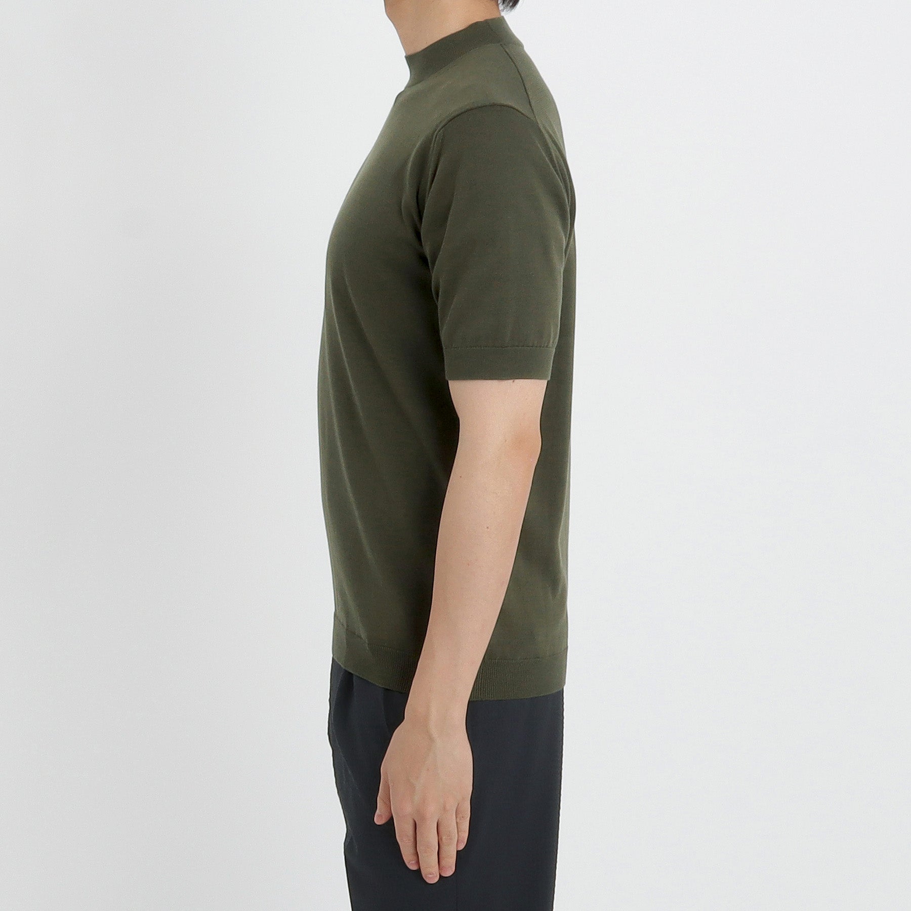 Mock Neck Knit T-shirt Color: Olive