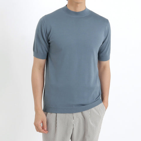 Mock Neck Knit T-shirt Color: Slate Blue