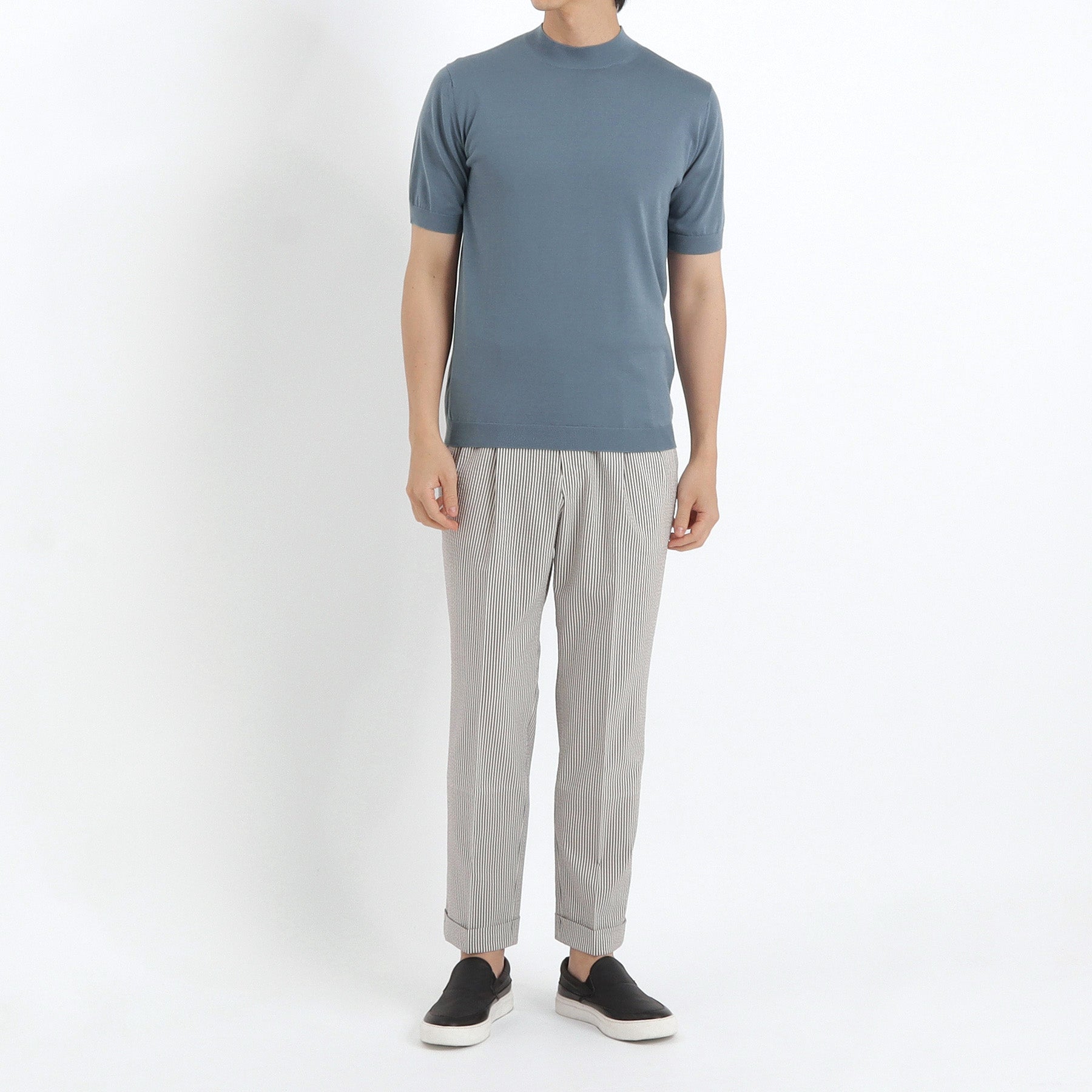 Mock Neck Knit T-shirt Color: Slate Blue