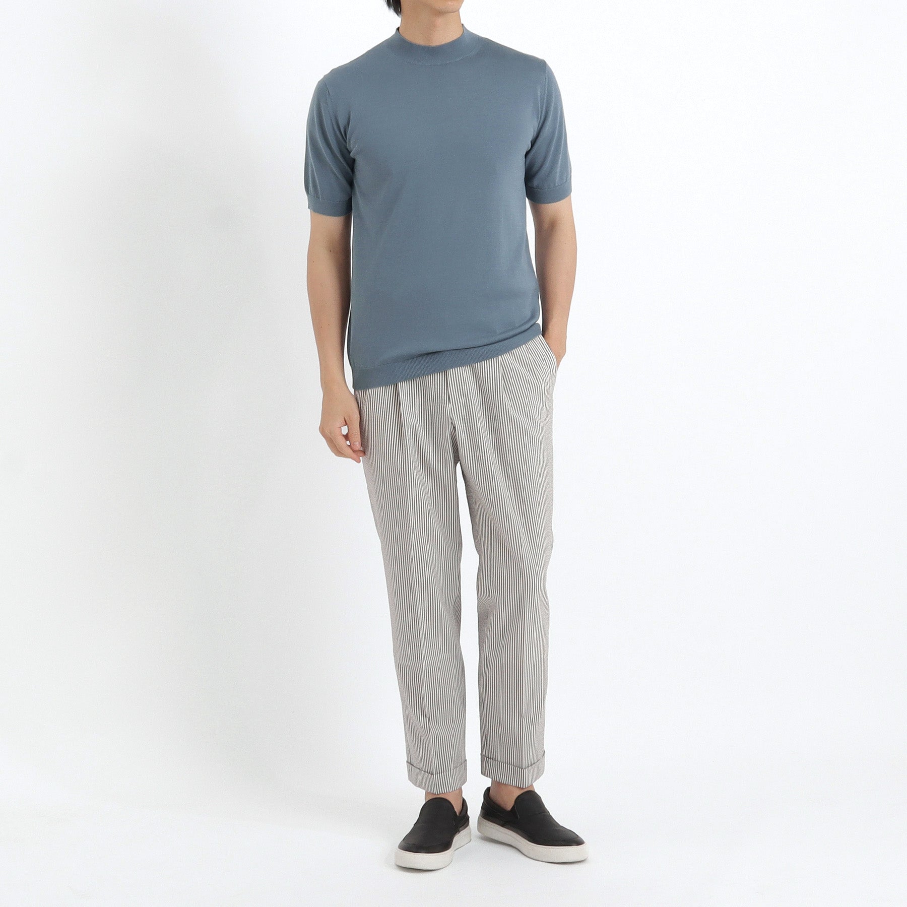 Mock Neck Knit T-shirt Color: Slate Blue