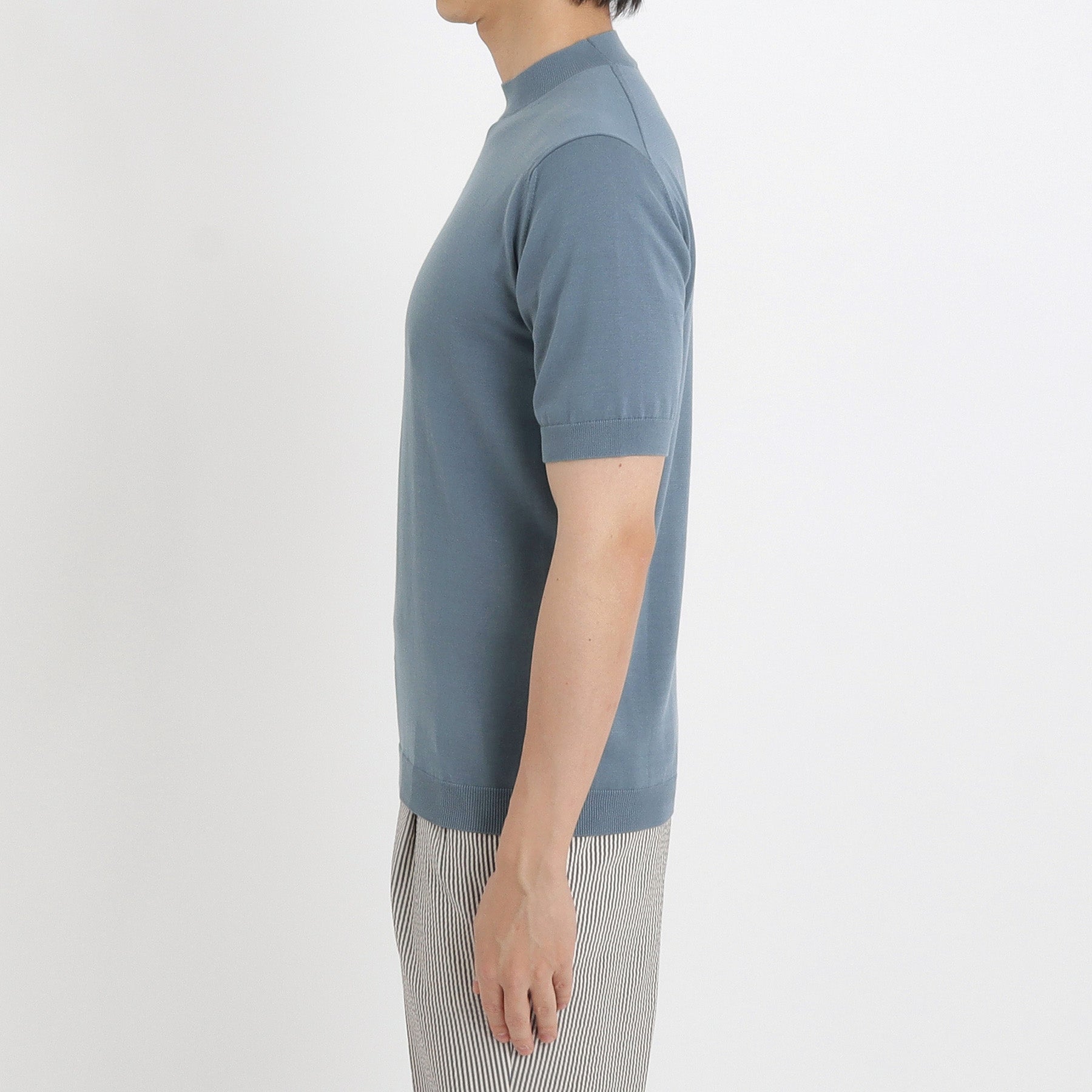 Mock Neck Knit T-shirt Color: Slate Blue