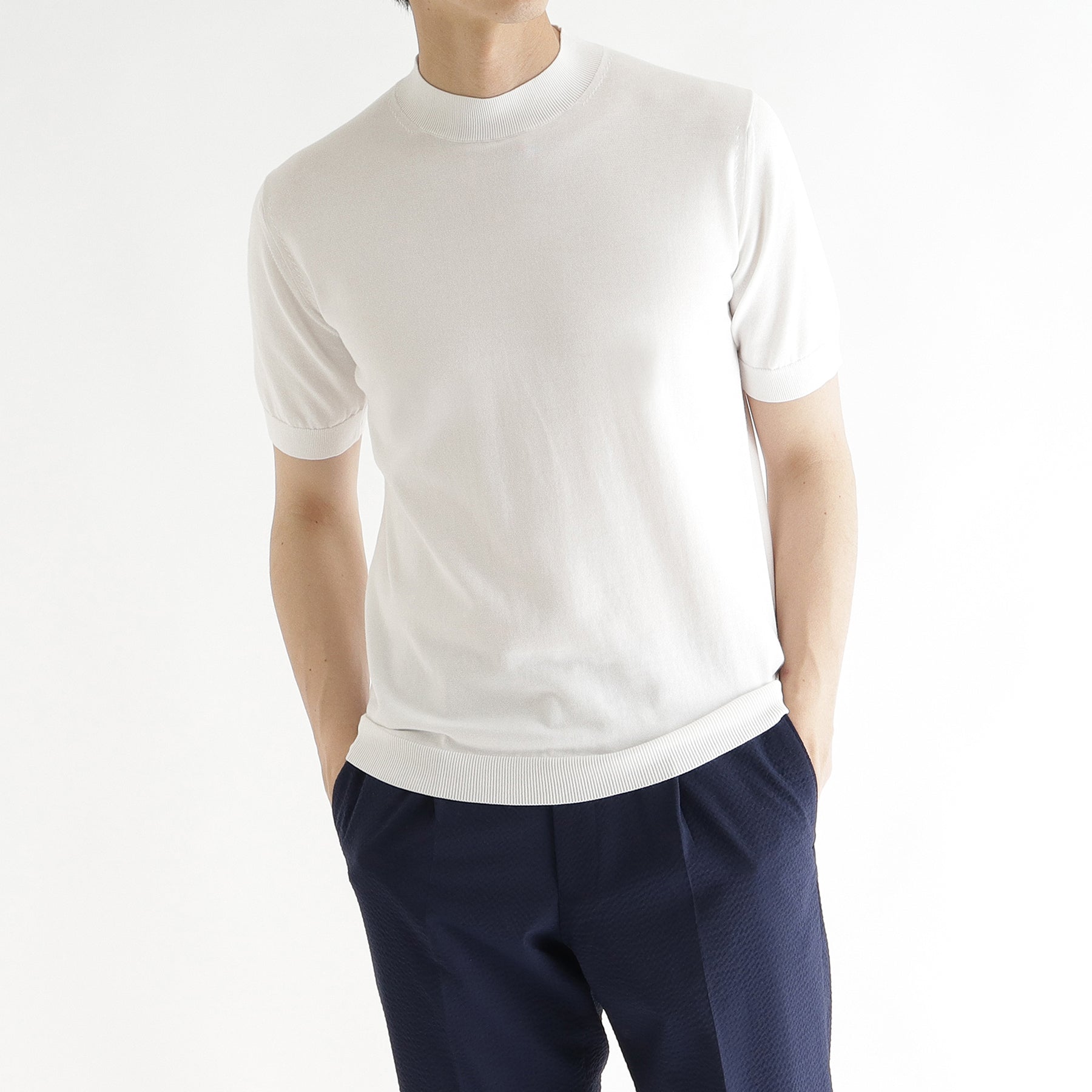 スビンプラチナム モックネックニットTシャツ ホワイト