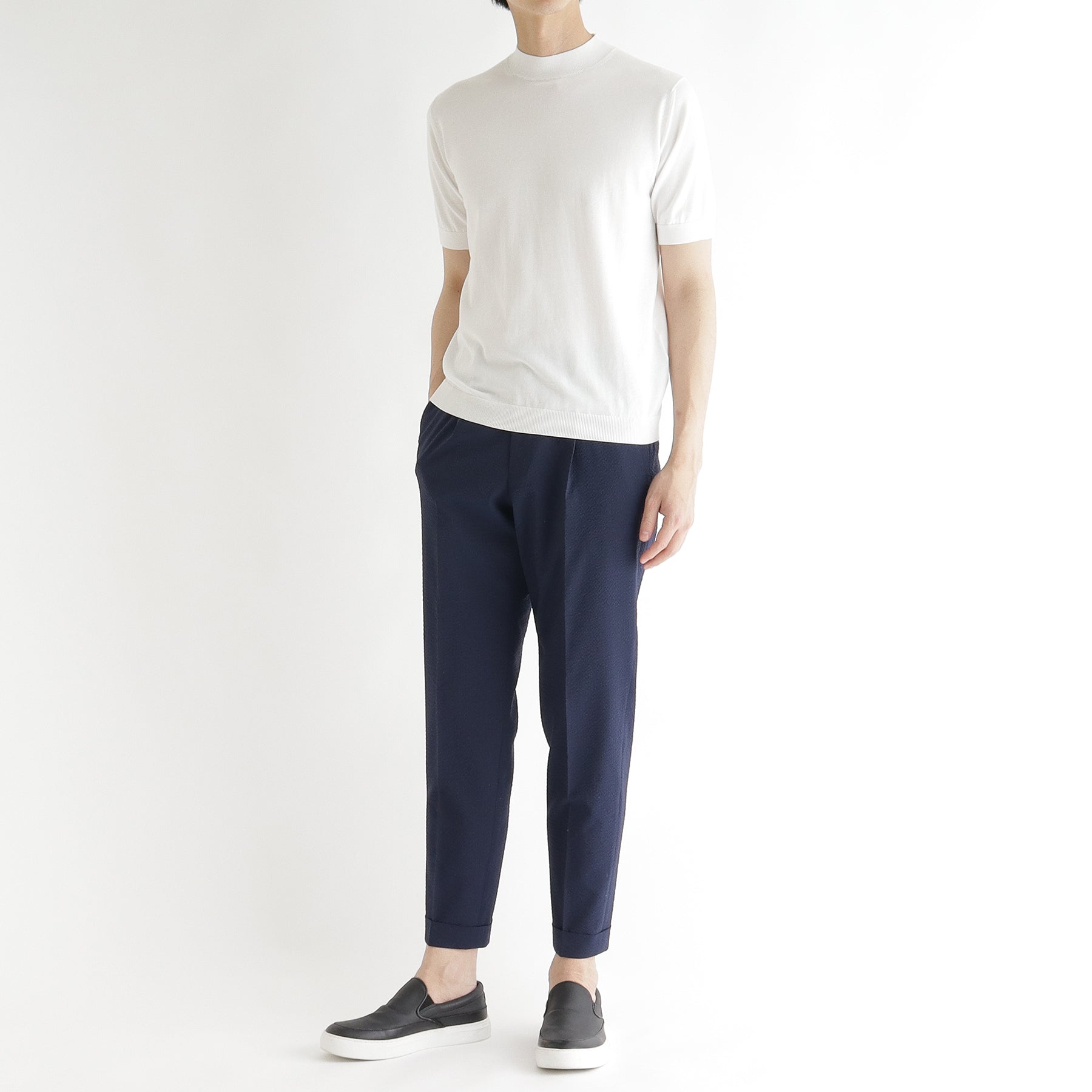 クロスクローゼットモックネック ニット Tシャツ スビンプラチナムニット スビンプラチナム モックネックニットTシャツ ホワイト