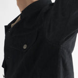 リアクティブデニム＆ソロテックス3rdtypeジャケットブラックの腕まわりを写したメンズ着用画像