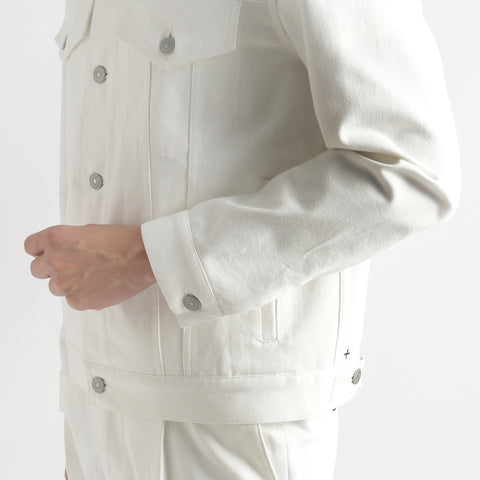 リアクティブホワイトデニム3rdtypeジャケットオフホワイトの袖を写したメンズ着用画像