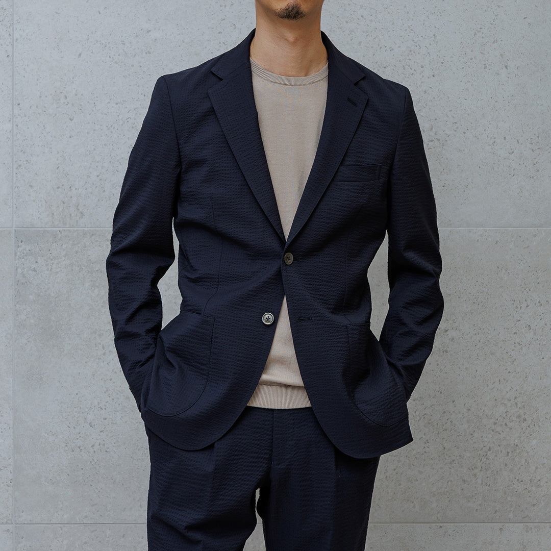【Renewal】Seersucker Tailored Jacket Color: Deep Navy