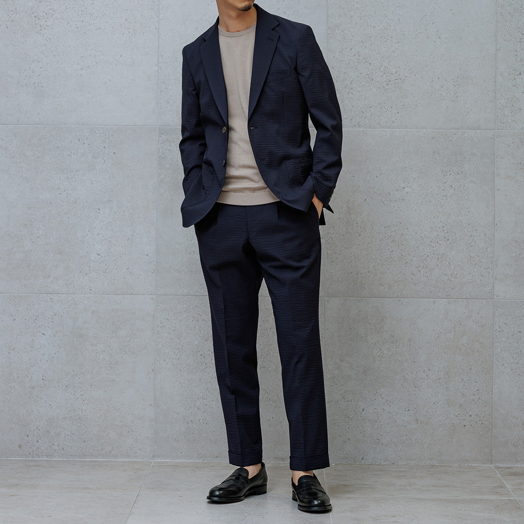 【Renewal】Seersucker Tailored Jacket Color: Deep Navy