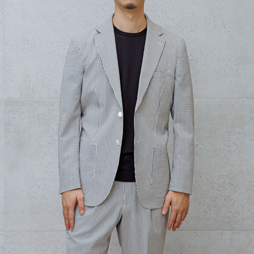 【Renewal】Seersucker Tailored Jacket Color: Navy Stripe