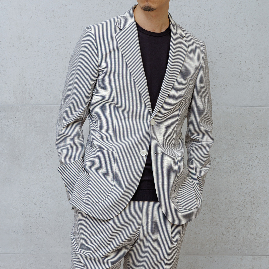 【Renewal】Seersucker Tailored Jacket Color: Navy Stripe