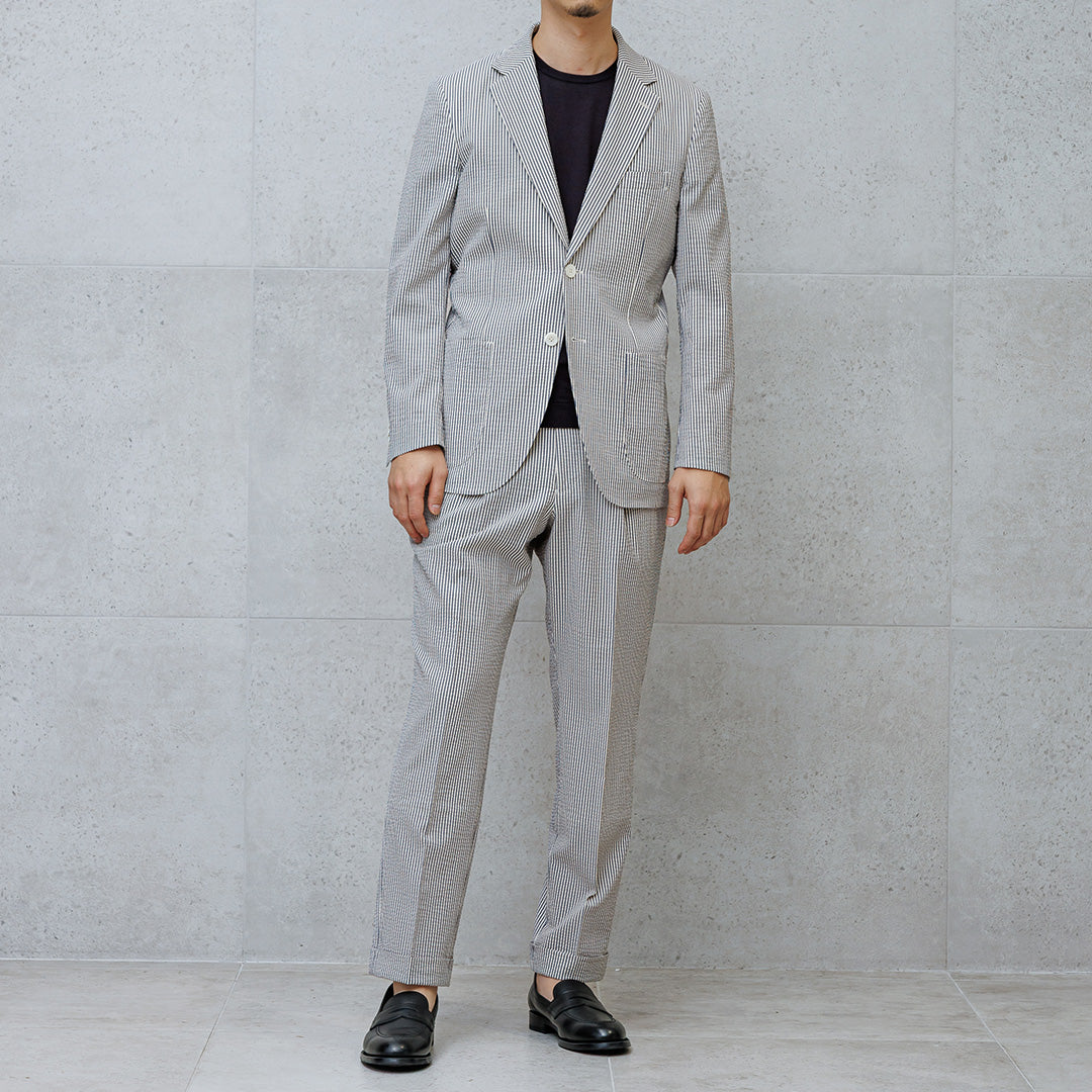【Renewal】Seersucker Tailored Jacket Color: Navy Stripe