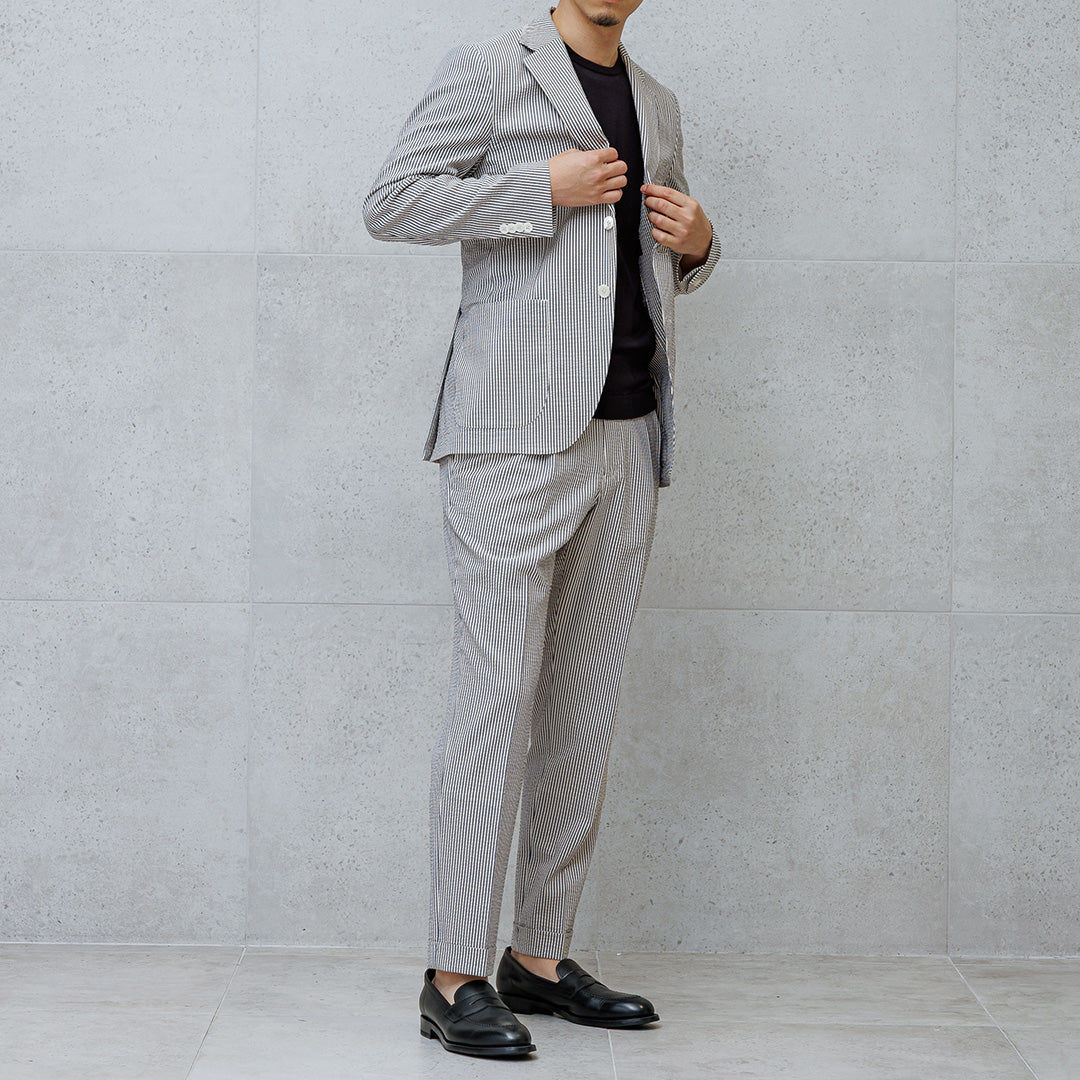 【Renewal】Seersucker Tailored Jacket Color: Navy Stripe