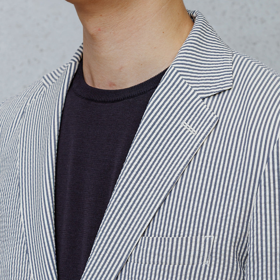 【Renewal】Seersucker Tailored Jacket Color: Navy Stripe