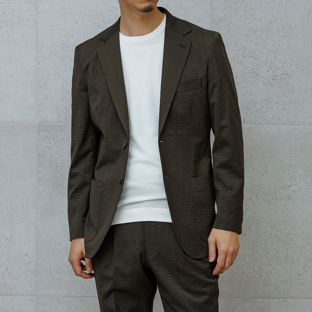 【Renewal】Seersucker Tailored Jacket Color: Olive