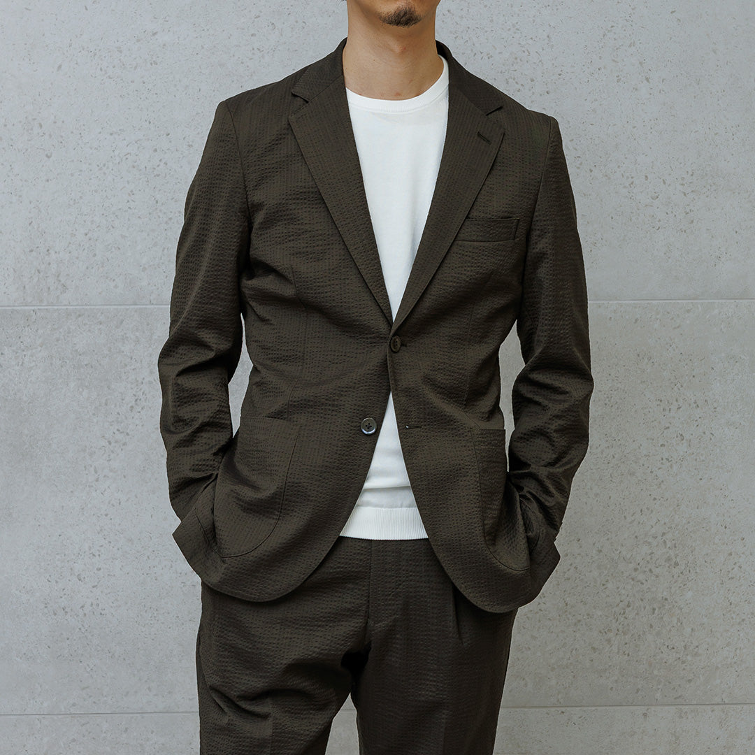 【Renewal】Seersucker Tailored Jacket Color: Olive