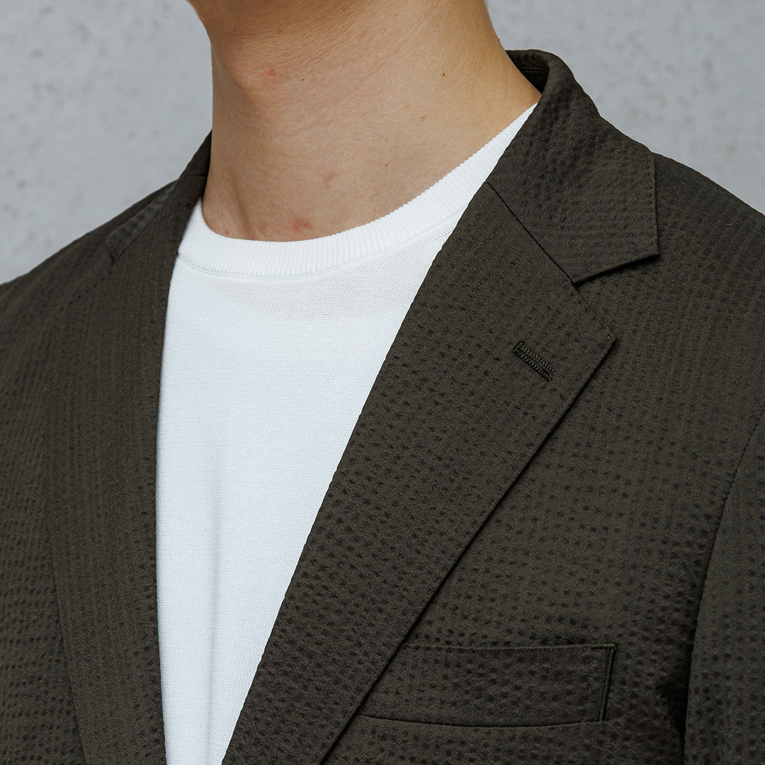 【Renewal】Seersucker Tailored Jacket Color: Olive