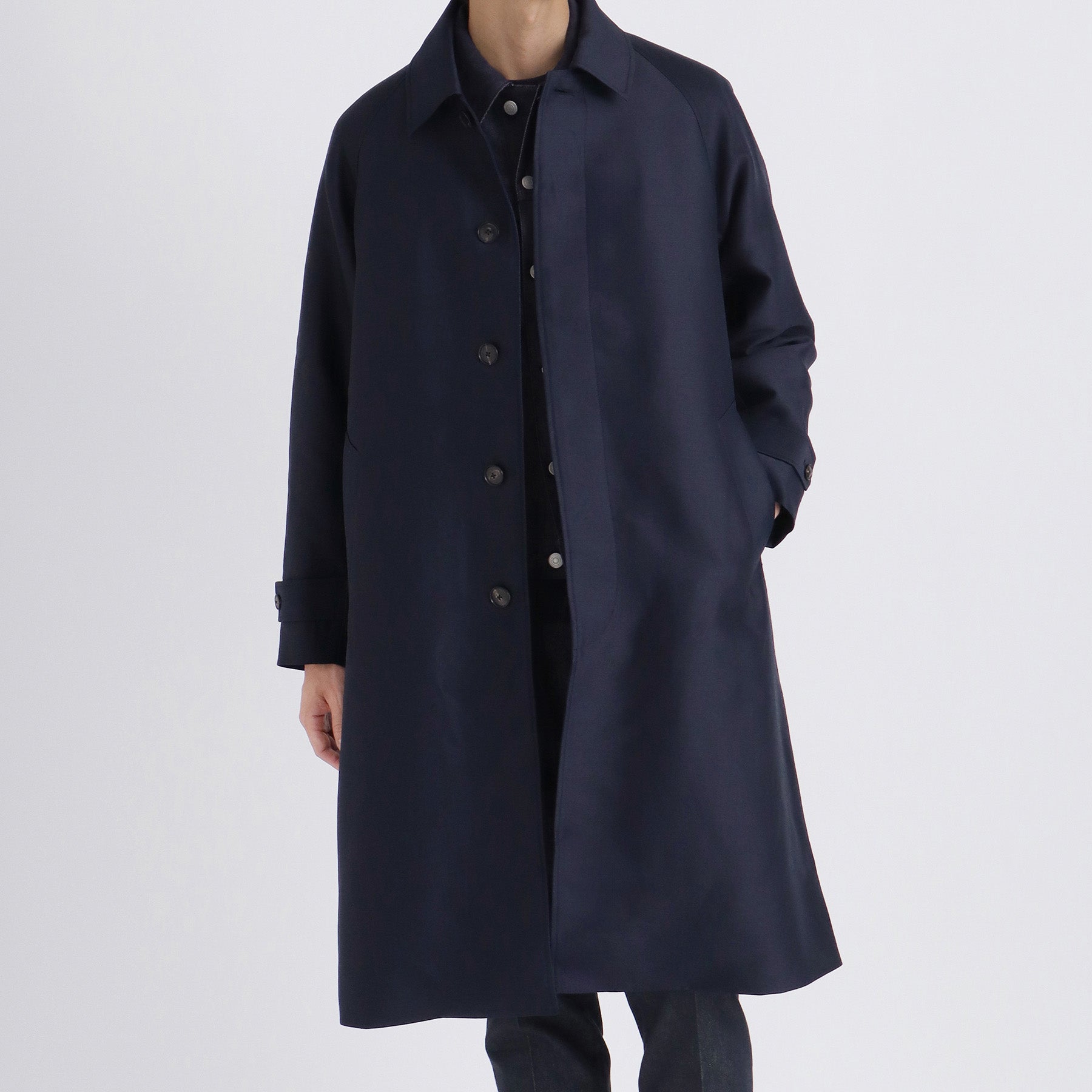 Silk Wool Bal Collar Coat Color: Navy