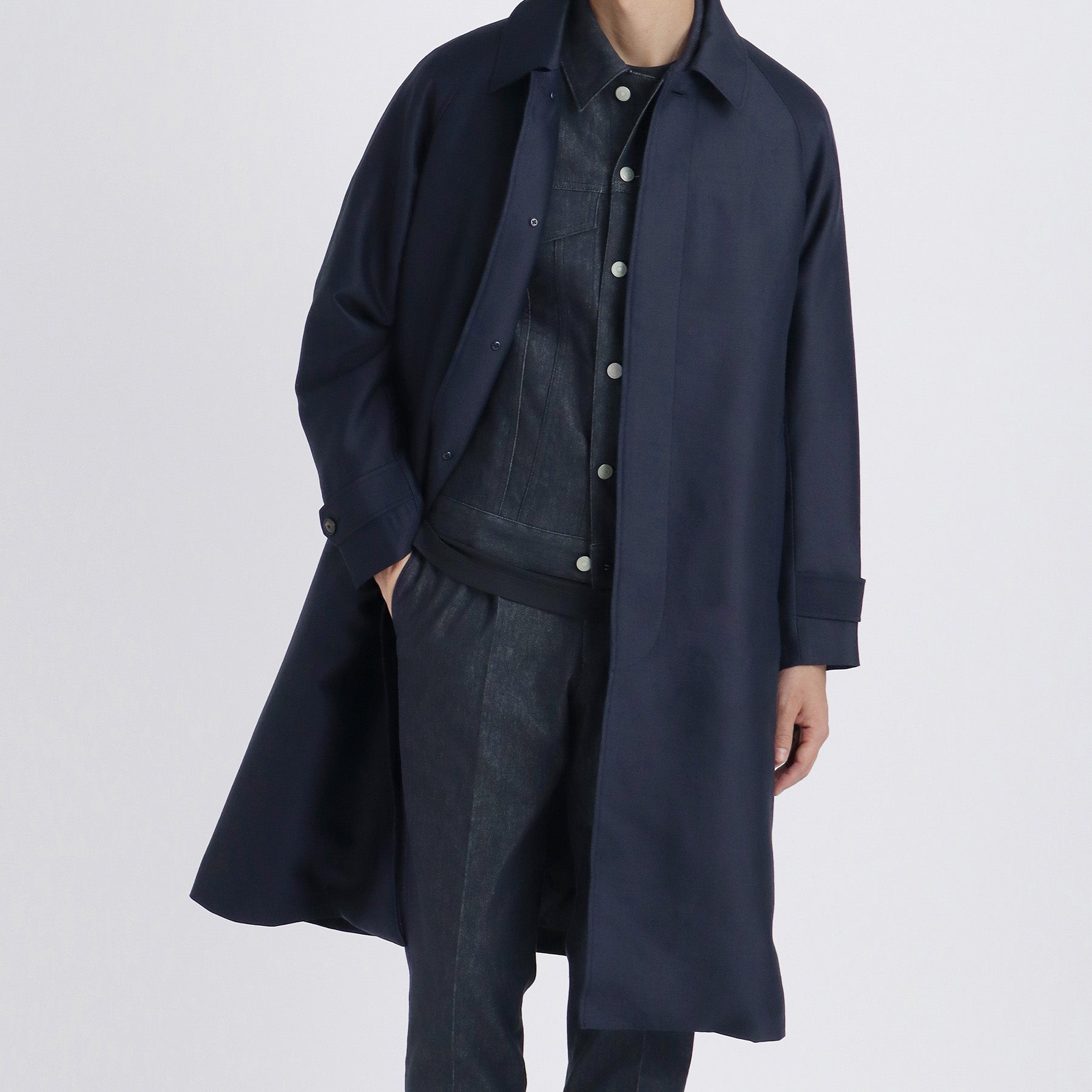 Silk Wool Bal Collar Coat Color: Navy