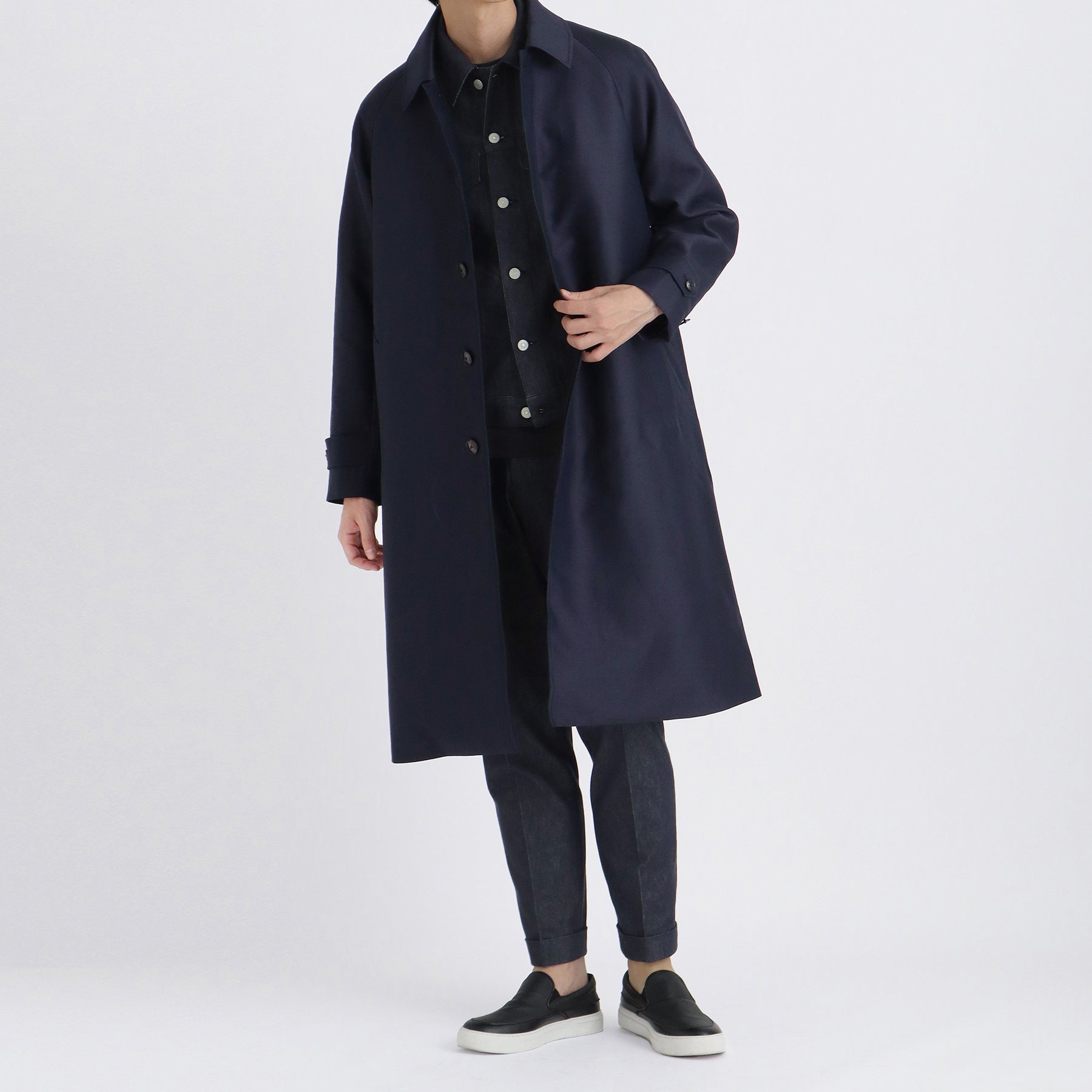 Silk Wool Bal Collar Coat Color: Navy