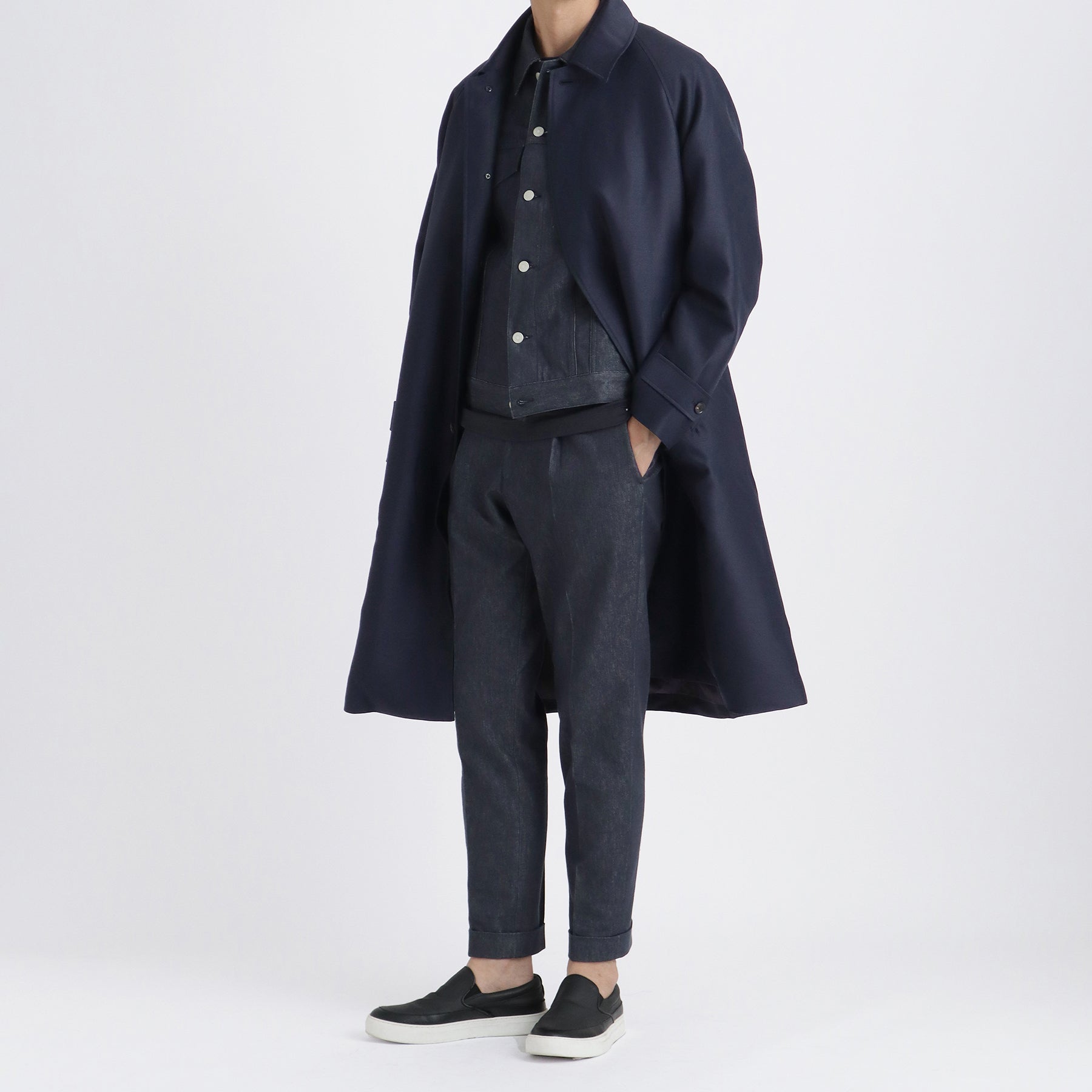 Silk Wool Bal Collar Coat Color: Navy