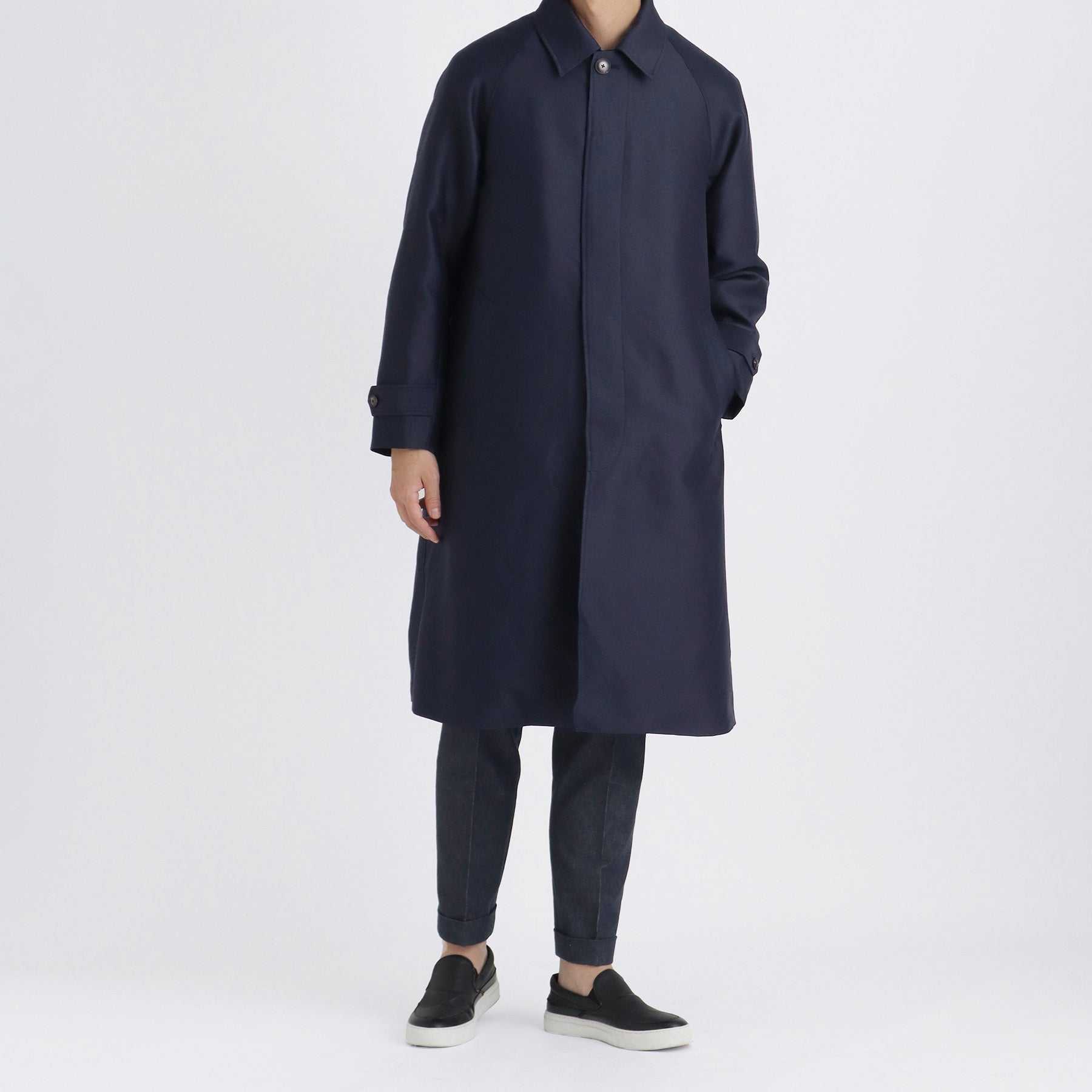 Silk Wool Bal Collar Coat Color: Navy