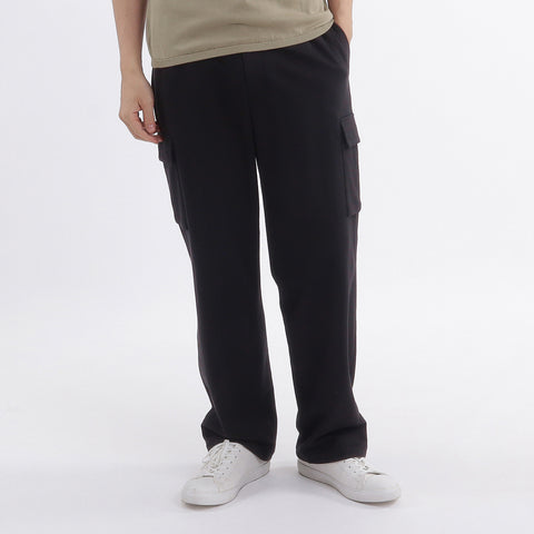 Smooth Terry Wide Cargo Pants Color: Black