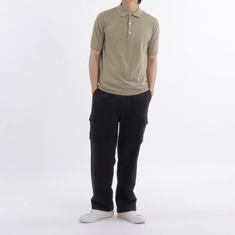 Smooth Terry Wide Cargo Pants Color: Black