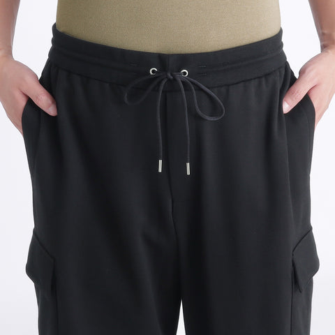 Smooth Terry Wide Cargo Pants Color: Black