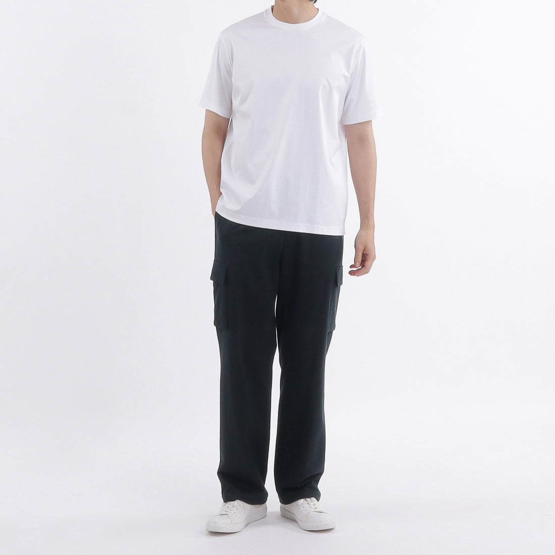 Smooth Terry Wide Cargo Pants Color: Navy