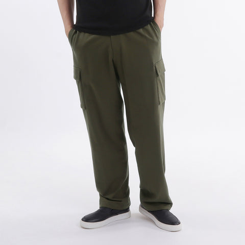 Smooth Terry Wide Cargo Pants Color: Olive