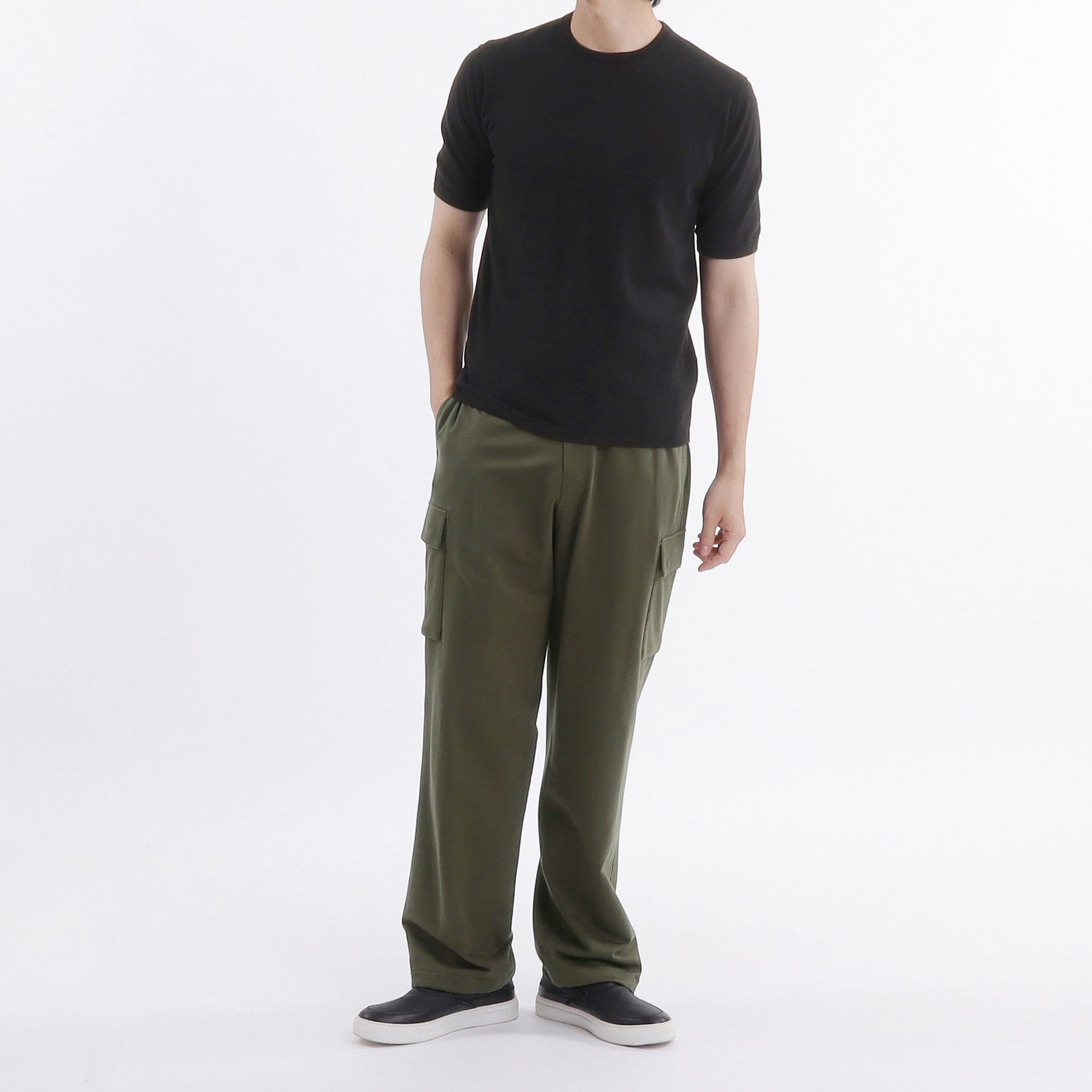 Smooth Terry Wide Cargo Pants Color: Olive
