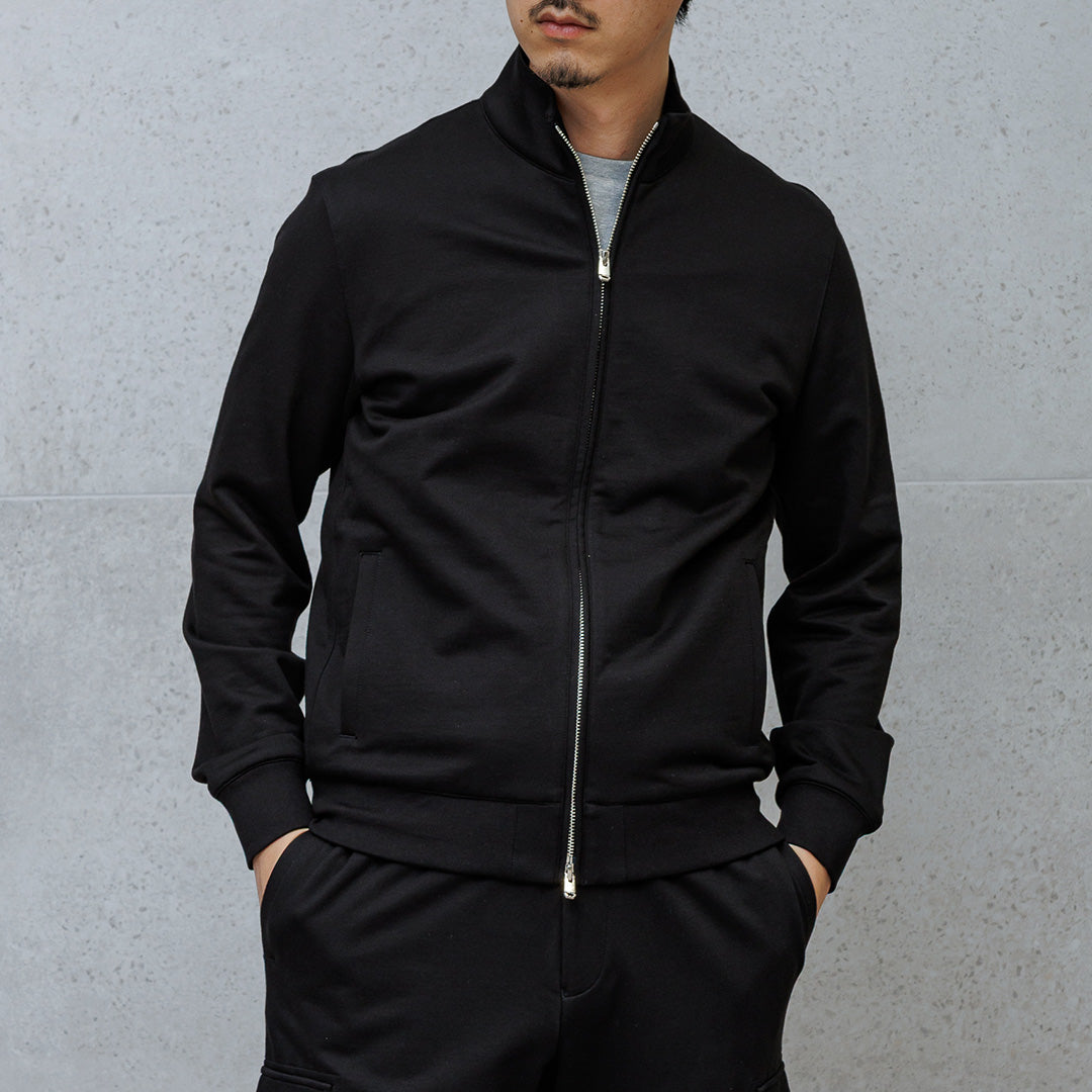 Smooth Terry Stand Collar Zip Up  Color: Black
