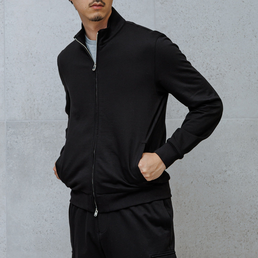 Smooth Terry Stand Collar Zip Up  Color: Black