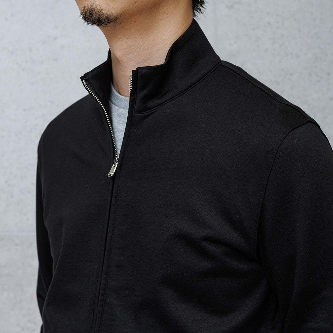 Smooth Terry Stand Collar Zip Up  Color: Black