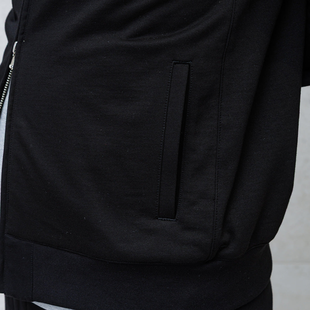 Smooth Terry Stand Collar Zip Up  Color: Black