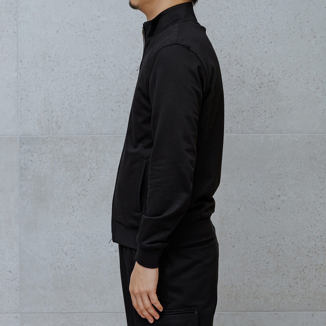 Smooth Terry Stand Collar Zip Up  Color: Black