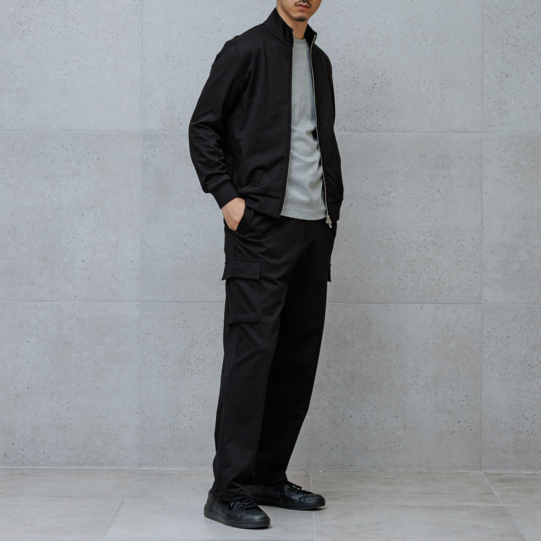 Smooth Terry Stand Collar Zip Up  Color: Black