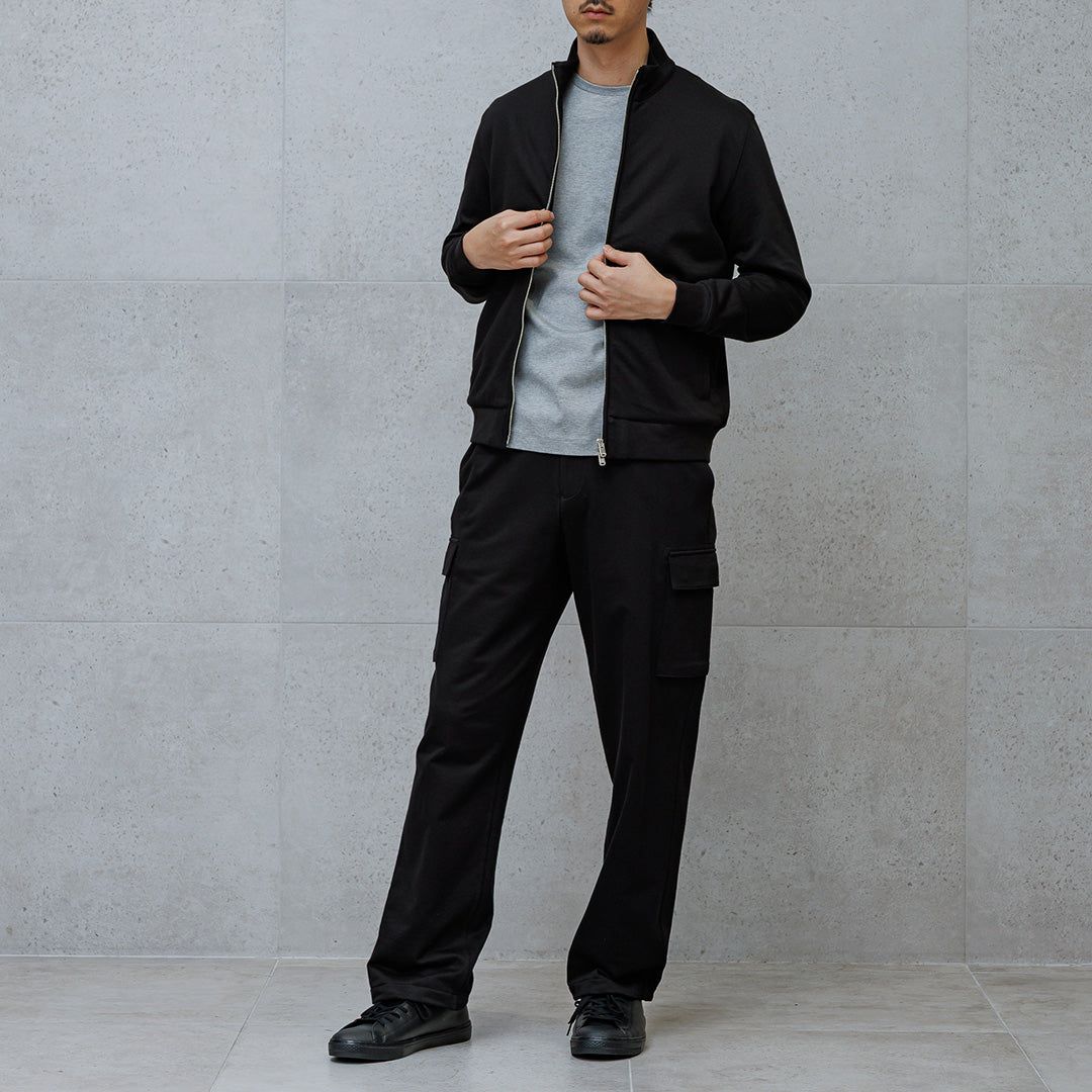 Smooth Terry Stand Collar Zip Up  Color: Black