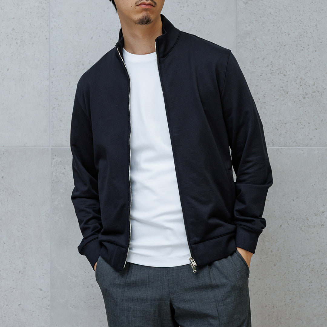 Smooth Terry Stand Collar Zip Up  Color: Navy