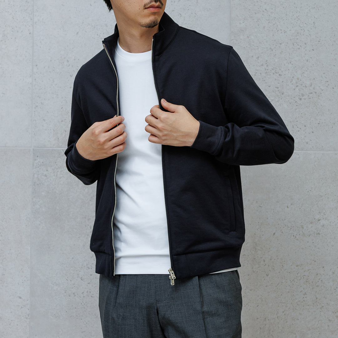 Smooth Terry Stand Collar Zip Up  Color: Navy